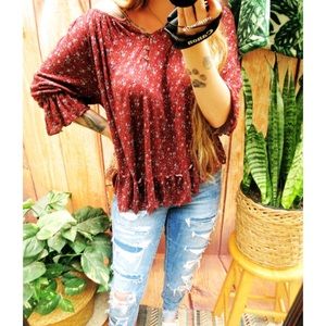 Rustic floral flowy babydoll top 🌜